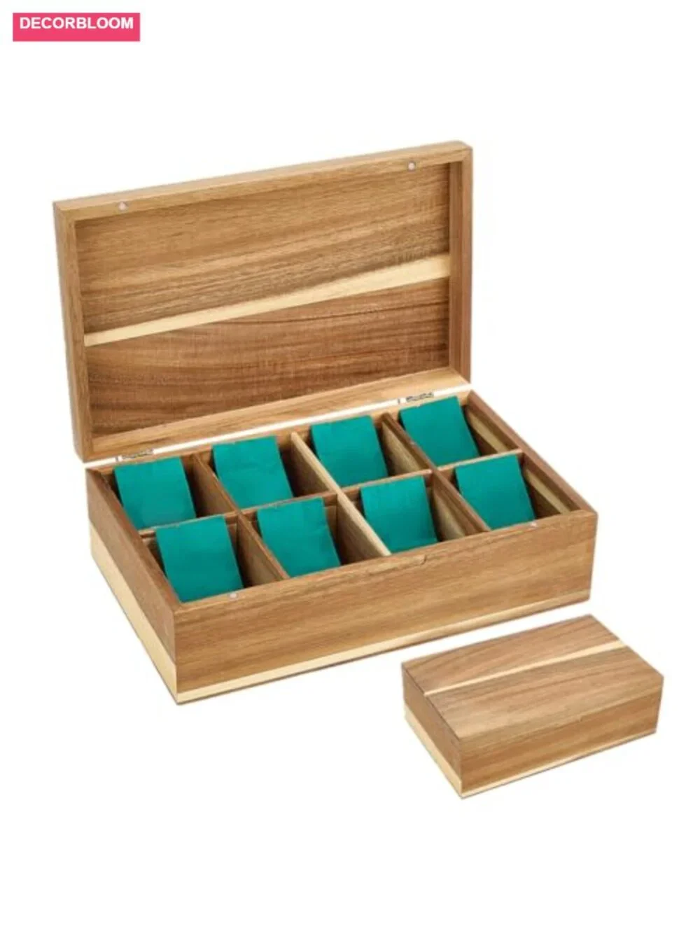 Wooden Tea Bag Organizer with Lid, 8 Compartments Rectangular Storage Box